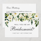 Waterverf Floral Green White Wedding Bridesmaid Kaart (Voorkant / Achterkant)