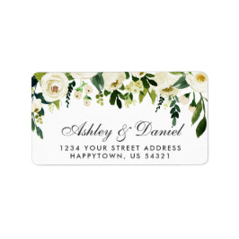 Waterverf Floral Green White Wedding Etiket