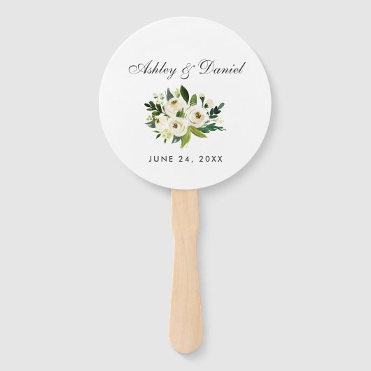 Waterverf Floral Green White Wedding Handwaaier (Voorkant)