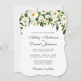 Waterverf Floral Green White Wedding Invitation B Kaart