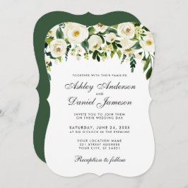 Waterverf Floral Green White Wedding Invitation E Kaart