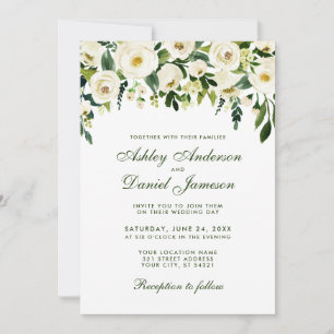 Waterverf Floral Green White Wedding Invitation G Kaart