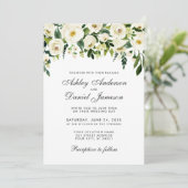Waterverf Floral Green White Wedding Invitation G Kaart (Staand voorkant)