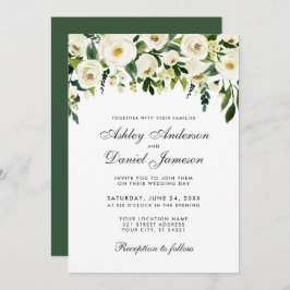 Waterverf Floral Green White Wedding Invitation G Kaart