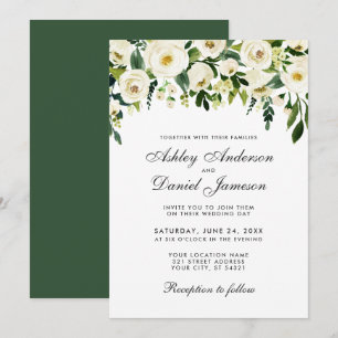 Waterverf Floral Green White Wedding Invitation G Kaart