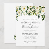 Waterverf Floral Green White Wedding Invitation Kaart (Voorkant / Achterkant)