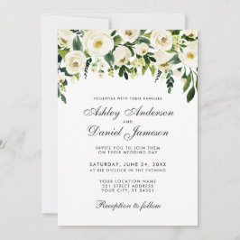 Waterverf Floral Green White Wedding Invitation Kaart