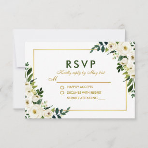 Waterverf Floral Green White Wedding RSVP GB