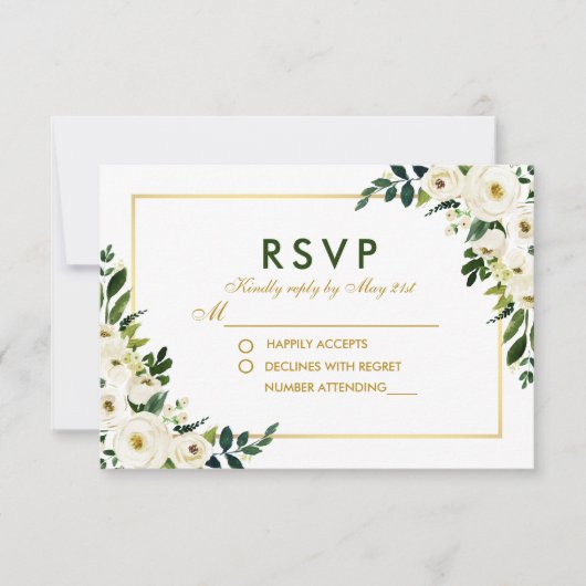 Waterverf Floral Green White Wedding RSVP GB (Voorkant)