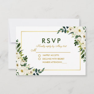 Waterverf Floral Green White Wedding RSVP GB Kaartje