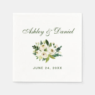 Waterverf Floral Green White Wedding Servet