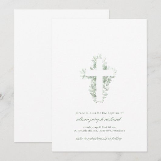 Waterverf Floral Greenery Baptism Uitnodiging (Voorkant / Achterkant)