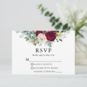 Waterverf Floral Greenery Burgundy RSVP Kaartje (Staand voorkant)