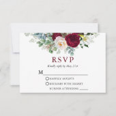 Waterverf Floral Greenery Burgundy Wedding RSVP Kaartje (Voorkant)
