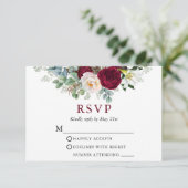 Waterverf Floral Greenery Burgundy Wedding RSVP Kaartje (Staand voorkant)