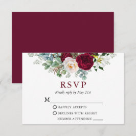 Waterverf Floral Greenery Burgundy Wedding RSVP Kaartje