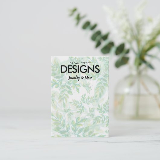 Waterverf Floral Greenery Earring Display Kaart Visitekaartje (Staand voorkant)