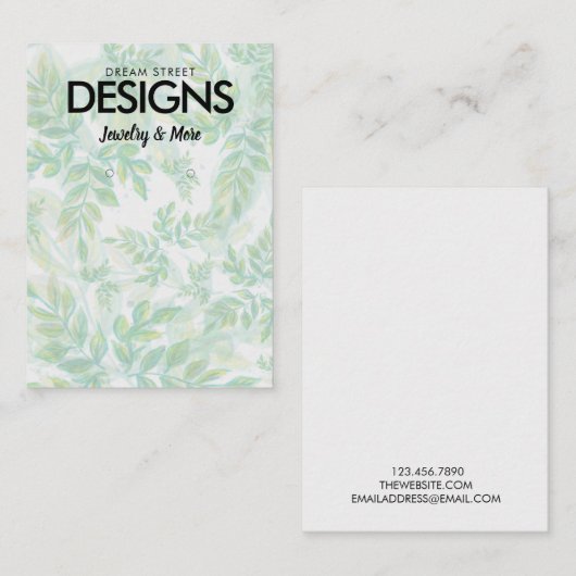 Waterverf Floral Greenery Earring Display Kaart Visitekaartje (Voorkant / Achterkant)