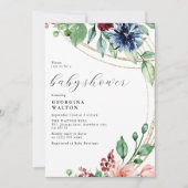 Waterverf Floral, Greenery en Gold Baby shower Kaart (Voorkant)