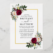 Waterverf Floral Greenery Foto Wedding Gold Folie Uitnodiging (Voorkant)