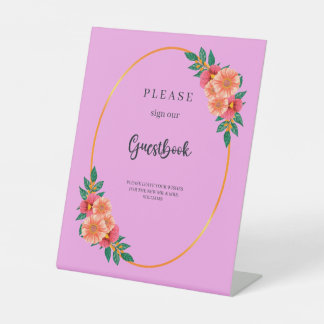 Waterverf Floral Greenery in Gold Lijst Wedding Reclamebord Met Voetstuk