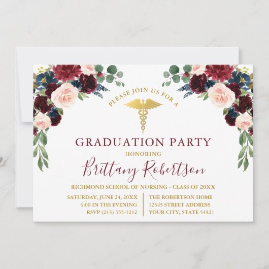 Waterverf Floral Greenery Medical Afstudeerder Par Kaart (Voorkant)