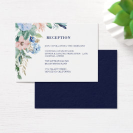 Waterverf Floral Greenery Navy Wedding Reception Visitekaartje