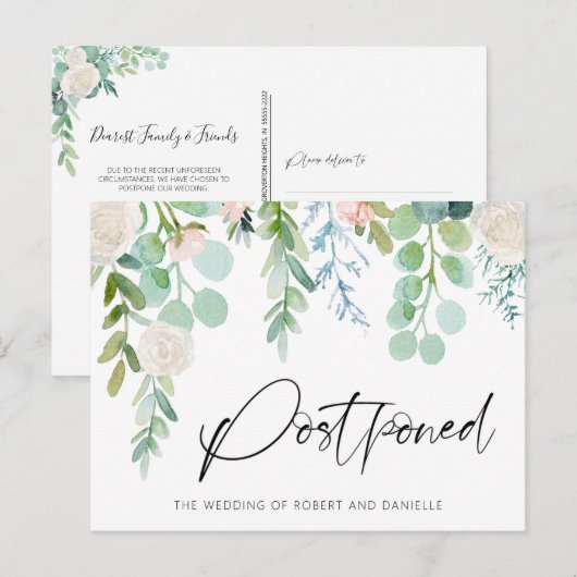 Waterverf Floral Greenery over uitstellen van huwe Aankondigingskaart (Voorkant / Achterkant)