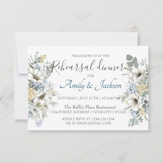 Waterverf Floral Greenery Rehearsal Dinner Invita Kaart (Voorkant)
