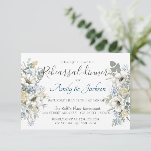 Waterverf Floral Greenery Rehearsal Dinner Kaart (Staand voorkant)