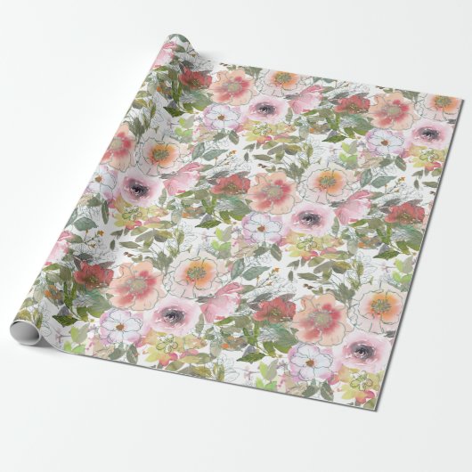 Waterverf Floral Greenery van Blush Roze Rose Cadeaupapier (Uitgerold)