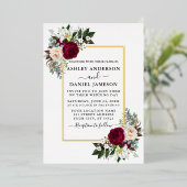 Waterverf Floral Greenery Wedding Gold Folie Uitnodiging (Staand Voorkant)