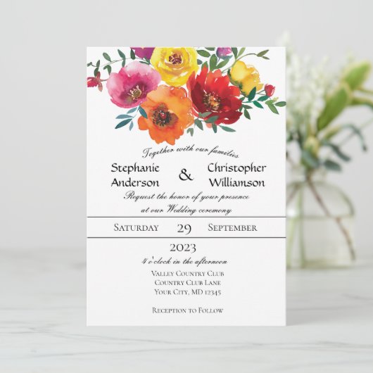 Waterverf Floral Greenery Wedding Kaart (Staand voorkant)