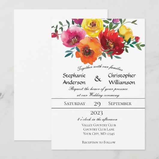 Waterverf Floral Greenery Wedding Kaart (Voorkant / Achterkant)