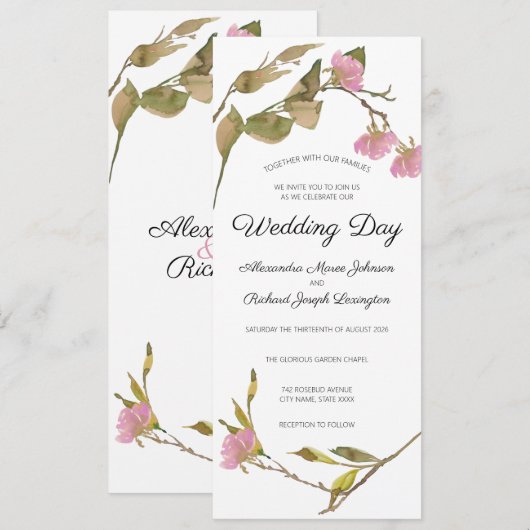 Waterverf Floral Greenery Wedding Kaart (Voorkant / Achterkant)