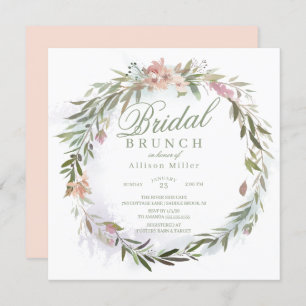 Waterverf Floral Greenery Wreath Bridal Brunch Kaart