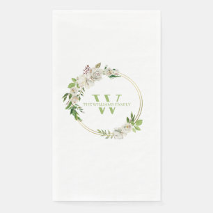 Waterverf Floral Greenery Wreath Monogram Servet