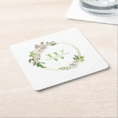 Waterverf Floral Greenery Wreath Monogram Wedding Kartonnen Onderzetters (Schuin)