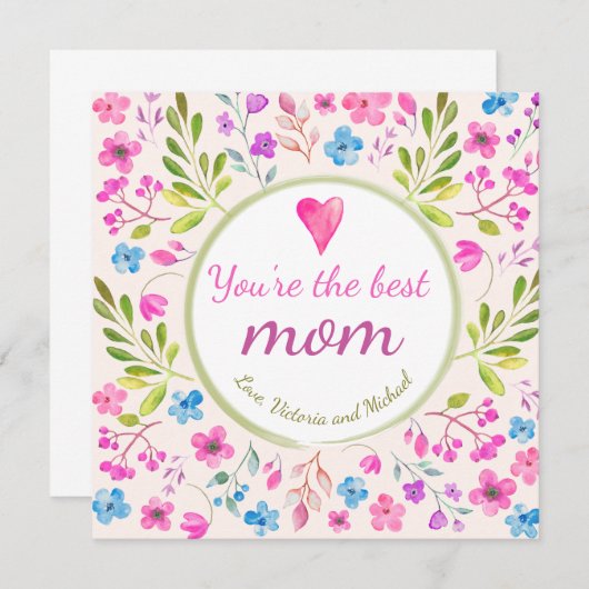 Waterverf Floral Greeting Name Moederdag Kaart (Voorkant / Achterkant)