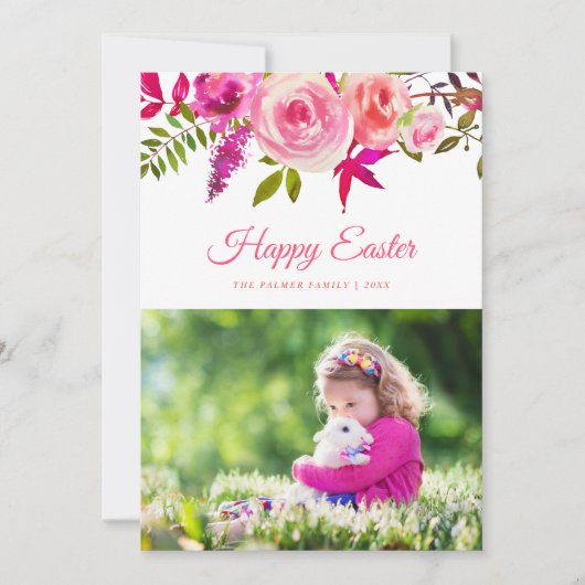 Waterverf Floral Happy Easter fotokaart Feestdagenkaart (Voorkant)
