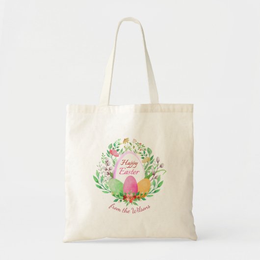 Waterverf Floral Happy Easter Name Canvas tas (Voorkant)