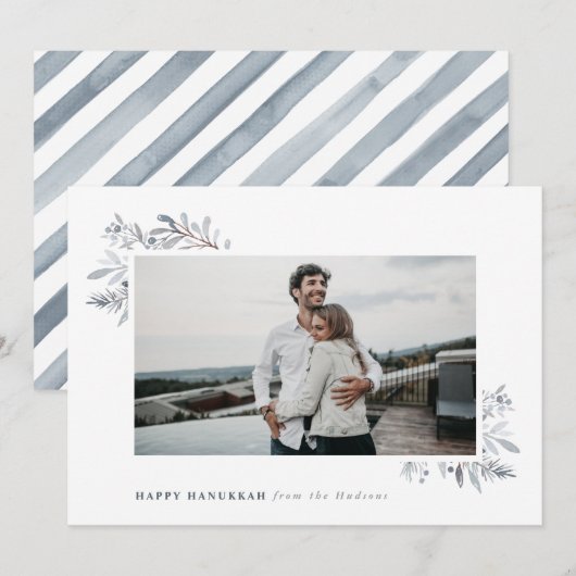 Waterverf Floral Happy Hanukkah Feestdagenkaart (Voorkant / Achterkant)