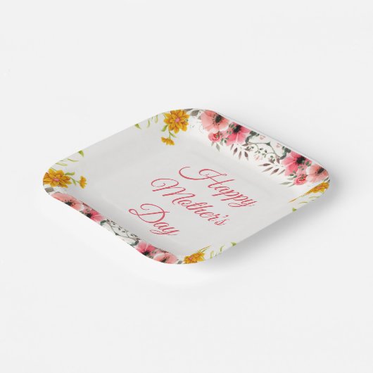 Waterverf Floral Happy Moederdag Papieren Bordje (Gebogen)