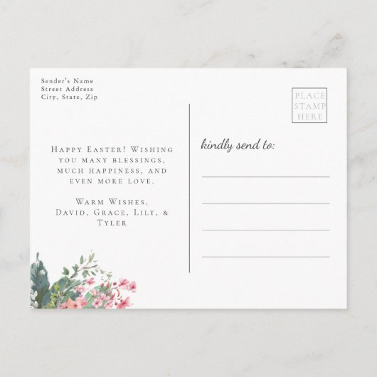 Waterverf Floral Happy Paasfoto Briefkaart (Achterkant)