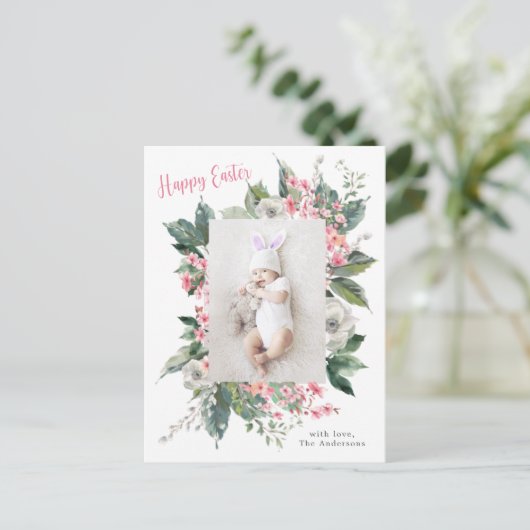 Waterverf Floral Happy Paasfoto Briefkaart (Staand voorkant)