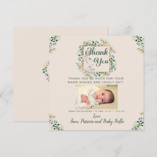 Waterverf Floral Hartelijk dank Baby Gift Kaart (Voorkant / Achterkant)