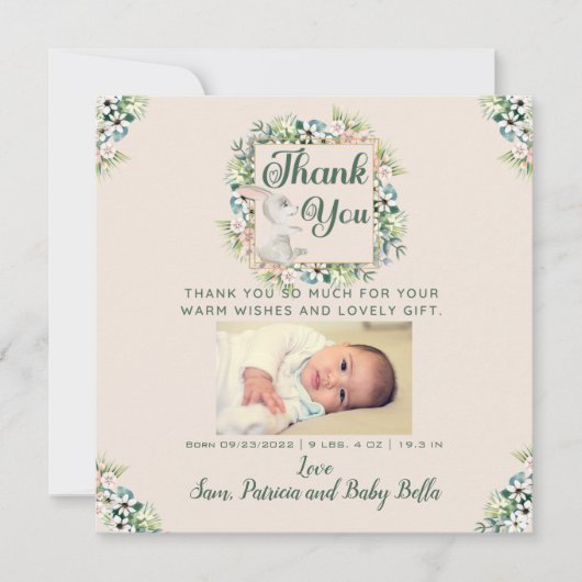 Waterverf Floral Hartelijk dank Baby Gift Kaart (Voorkant)