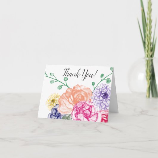 Waterverf Floral Hartelijk dank Bedankkaart (Voorkant)