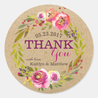 Waterverf Floral Hartelijk dank Ronde Sticker