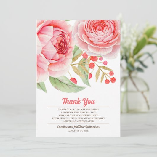 Waterverf Floral Hartelijk dank voor uw bruiloft Bedankkaart (Staand voorkant)